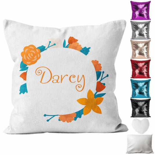 Personalised Cushion Floral Sequin Cushion Pillow Printed Birthday Gift 94