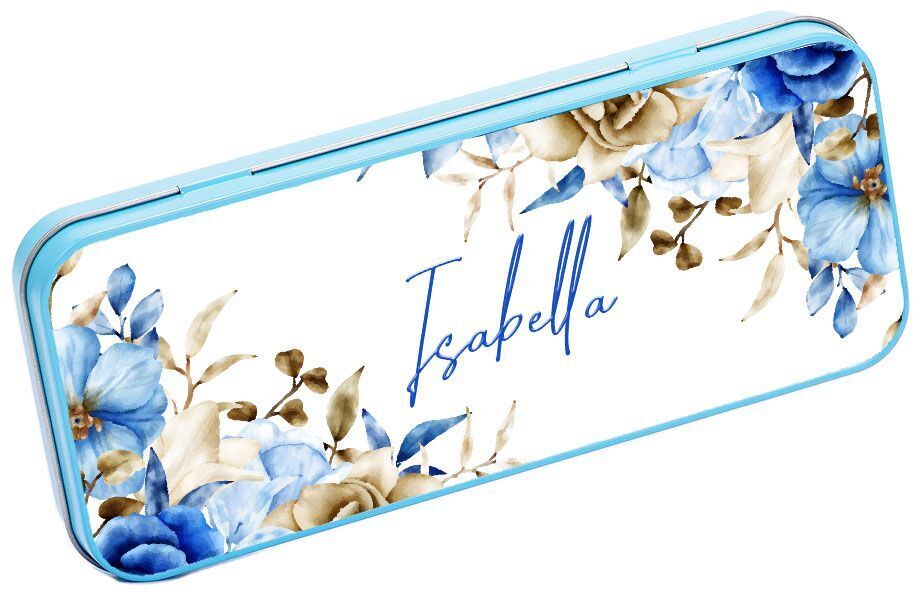 Personalised Any Name Floral Pencil Case Tin Children School Kids Stationary 13