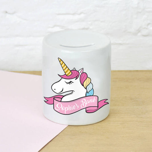 Personalised Any Name Unicorn Kids Childrens Money Box Printed Gift Saving