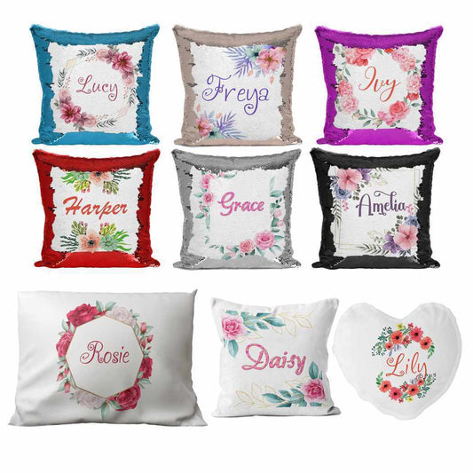 Personalised Cushion Floral Sequin Cushion Pillow Printed Birthday Gift 65