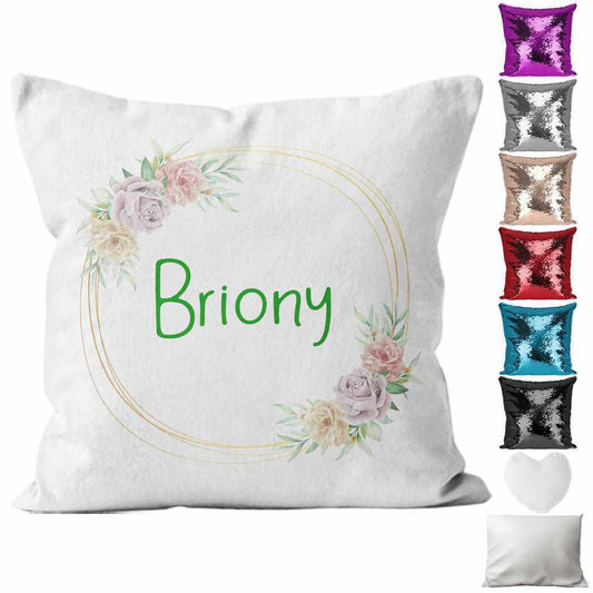 Personalised Cushion Floral Sequin Cushion Pillow Printed Birthday Gift 52