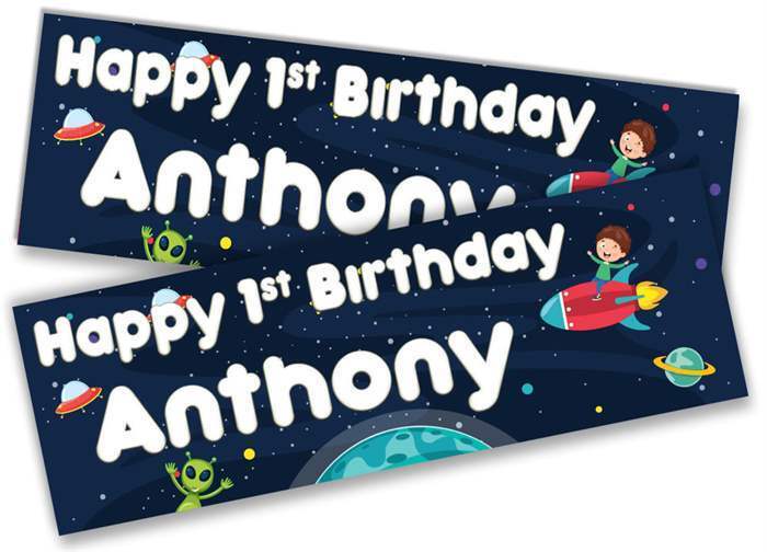 Personalised Birthday Banners Space Design Children Kids Party Decoration 2