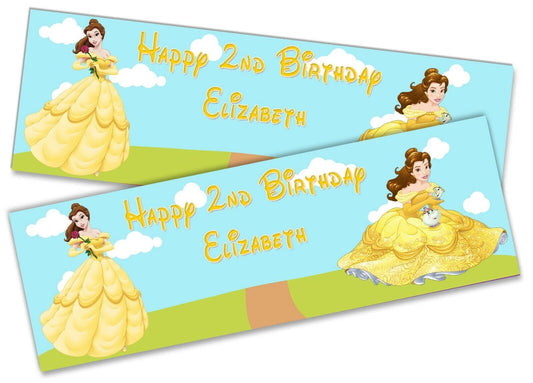 x2 Personalised Birthday Banner Belle Children Kids Party Decoration Poster Gift
