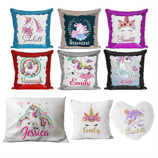 Personalised Cushion Unicorn Sequin Cushion Pillow Printed Birthday Gift 18