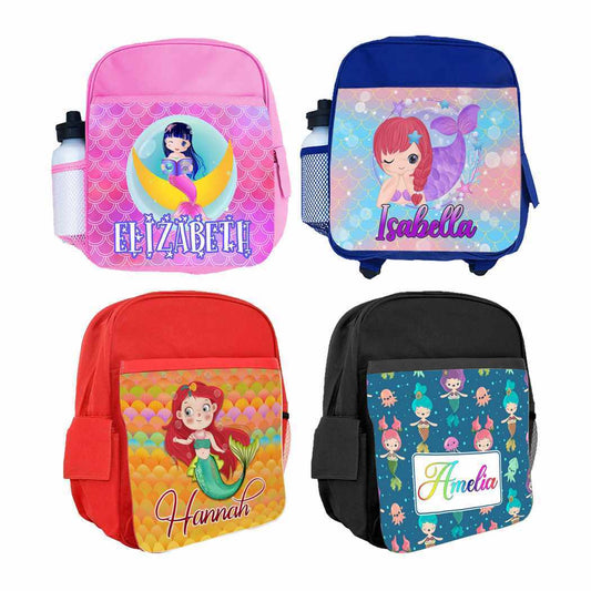 Personalised Kids Backpack Any Name Mermaid Design Boys Girls kids School Bag 16
