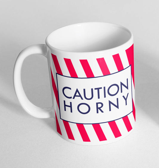 Caution Horny Printed Cup Ceramic Novelty Mug Funny Gift Coffee Tea Secret Santa