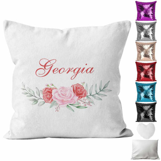 Personalised Cushion Floral Sequin Cushion Pillow Printed Birthday Gift 97