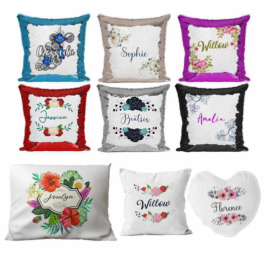 Personalised Cushion Floral Sequin Cushion Pillow Printed Birthday Gift 46