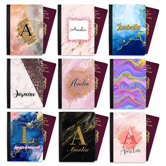 Personalised Marble Children Passport Cover Holder Any Name Holiday Accessory 21