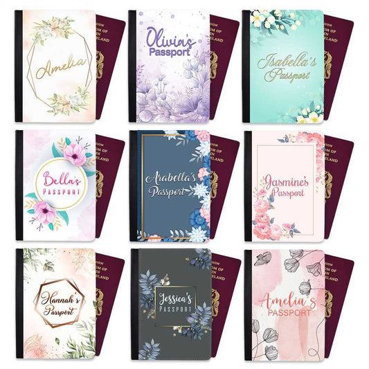 Personalised Floral Children Passport Cover Holder Any Name Holiday Accessory 29