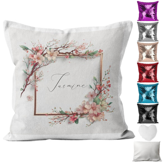 Personalised Cushion Floral Sequin Cushion Pillow Printed Birthday Gift 5