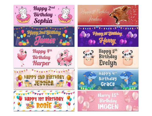 Personalised Birthday Banners Generic Design Children Kids Party Decoration 163