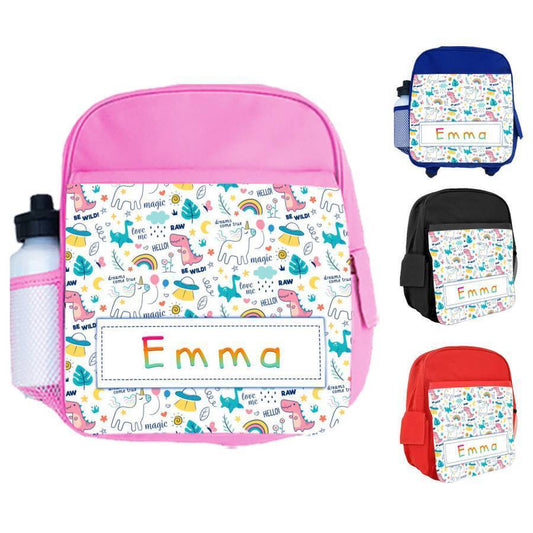 Personalised Kids Backpack Any Name Dinosaur Design Boys Girls kid School Bag 57