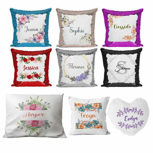 Personalised Cushion Floral Sequin Cushion Pillow Printed Birthday Gift 47