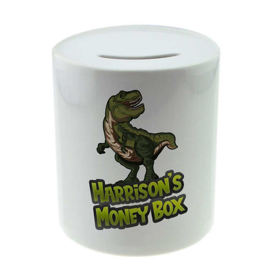 Personalised Any Name Dinosaur Savings Children Money Box Printed Gift 90