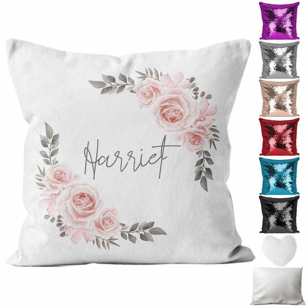Personalised Cushion Floral Sequin Cushion Pillow Printed Birthday Gift 92