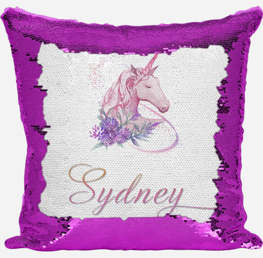 Personalised Unicorn Design Any Name Magic Reveal Pink Sequin Cushion Cover 7