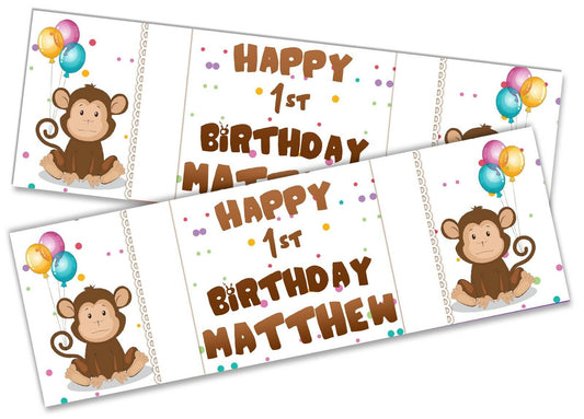 x2 Personalised Birthday Banner Monkey Children Kids Party Decoration Poster