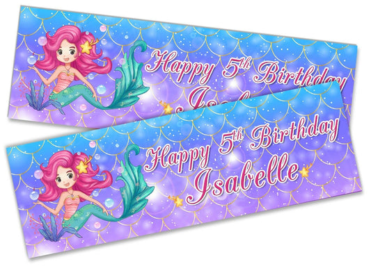 x2 Personalised Birthday Banner Mermaid Children Kids Party Decoration 26