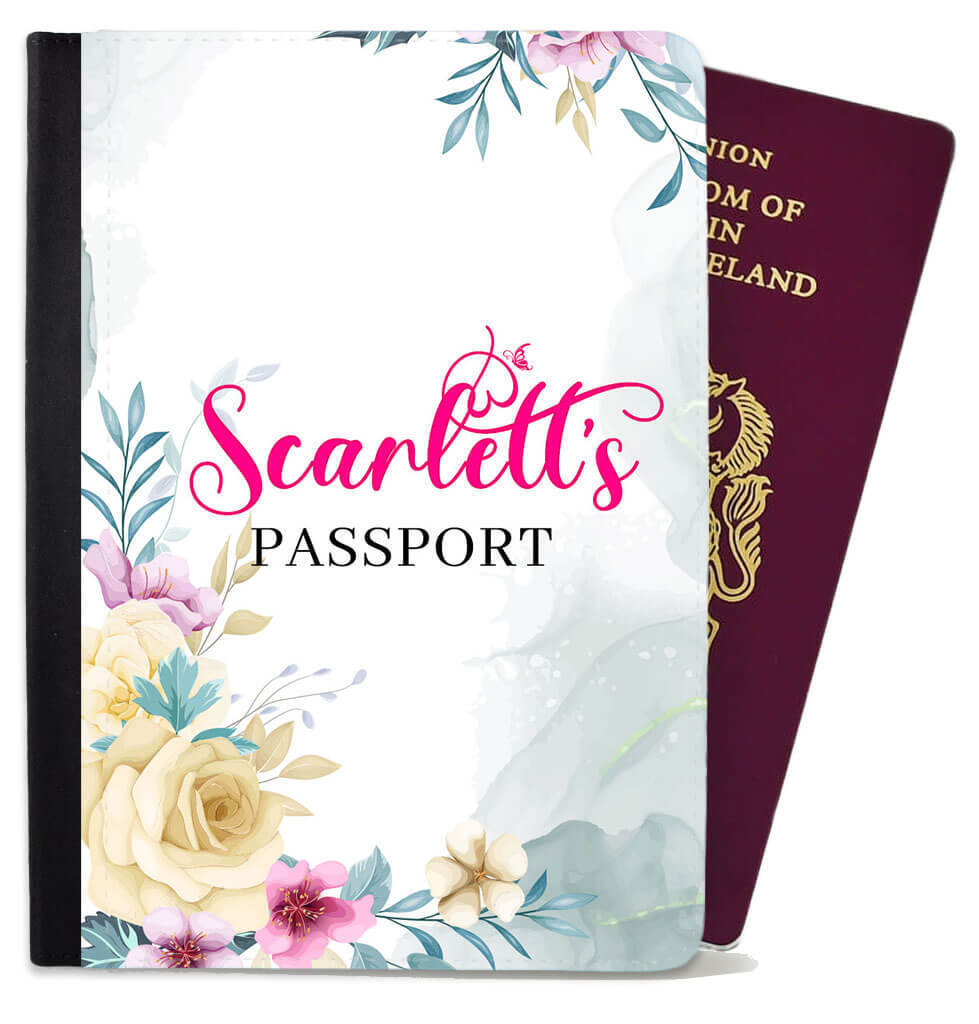 Personalised Floral Children Passport Cover Holder Any Name Holiday Accessory 17