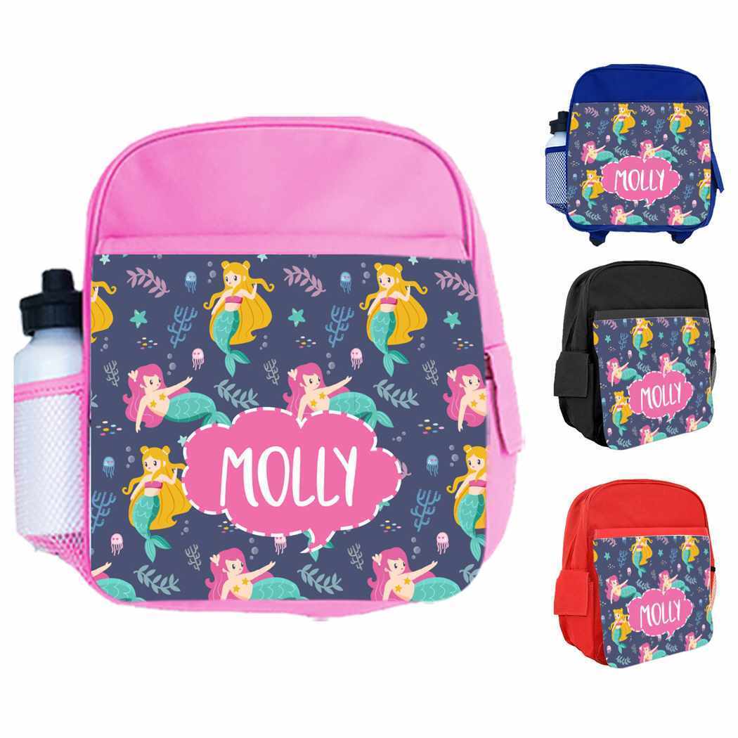 Personalised Kids Backpack Any Name Mermaid Design Boys Girls kids School Bag 16