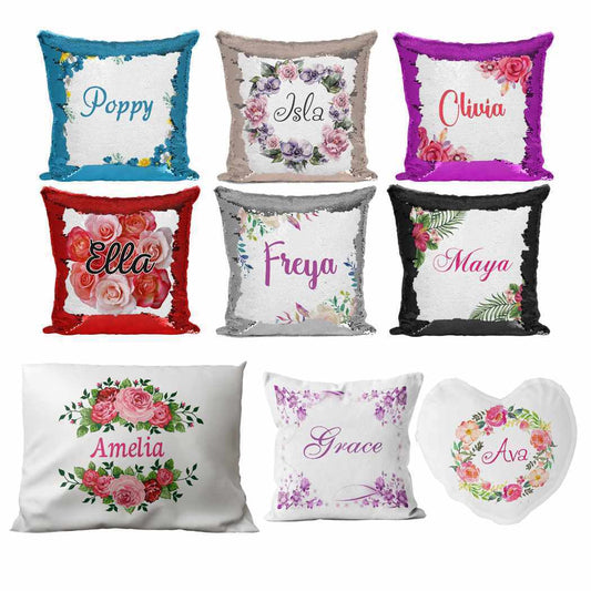 Personalised Cushion Floral Sequin Cushion Pillow Printed Birthday Gift 103