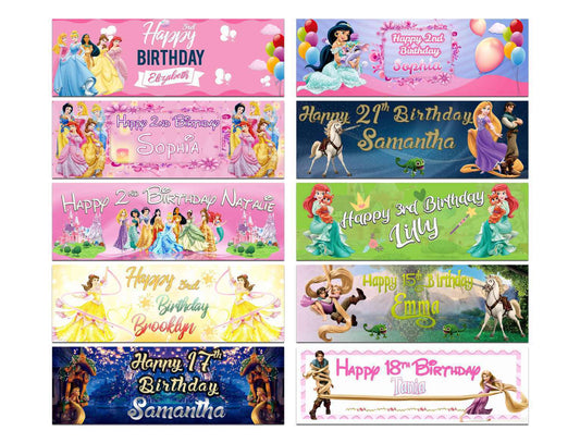 Personalised Birthday Banners Princess Design Children Kid Party Decoration 72