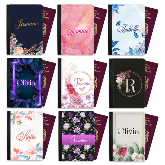 Personalised Floral Children Passport Cover Holder Any Name Holiday Accessory 7