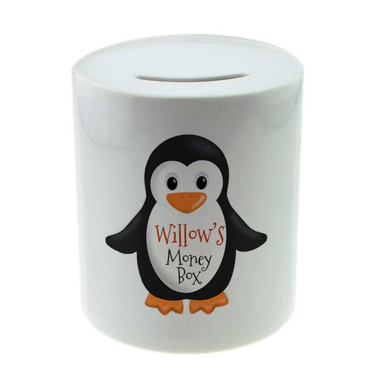 Personalised Any Name Penguin Savings Children Money Box Printed Gift 43