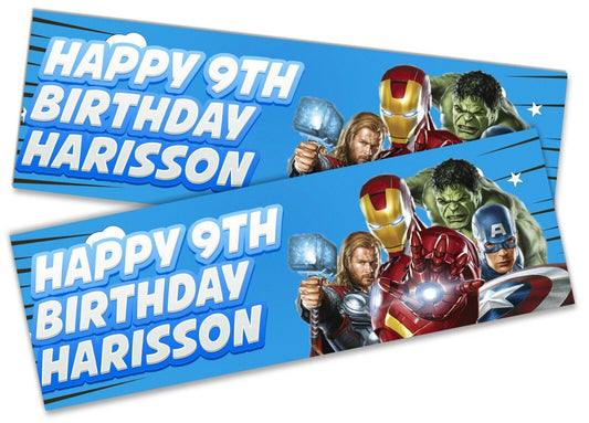 x2 Personalised Birthday Banner Avengers Children Kids Party Decoration Poster 8