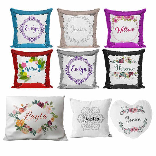 Personalised Cushion Floral Sequin Cushion Pillow Printed Birthday Gift 39