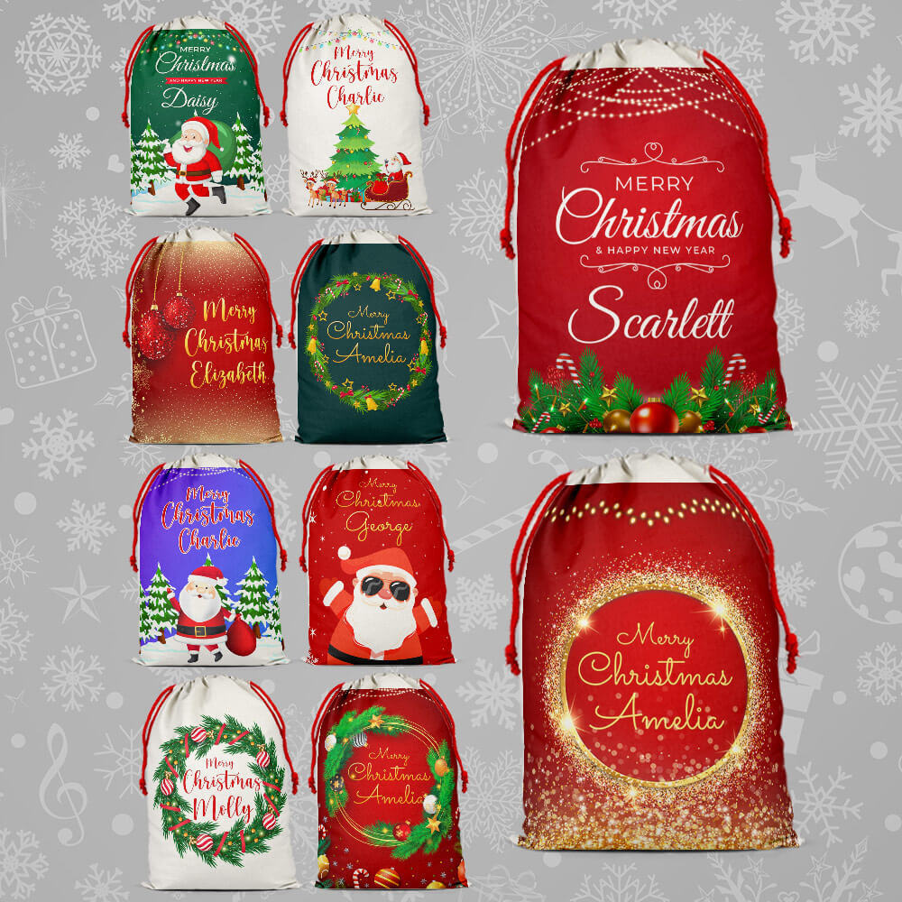 Personalised Christmas Sack Santa Bag Xmas Boy Girl Gift Stocking Bag 6