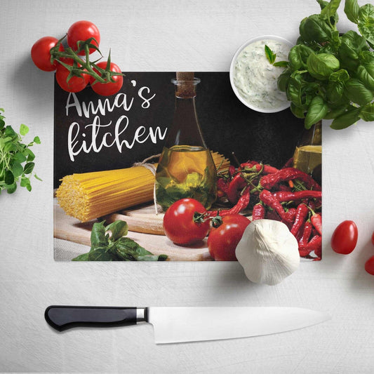Personalised Any Name Chilli Peppers Kitchen Glass Chopping Board item Gift