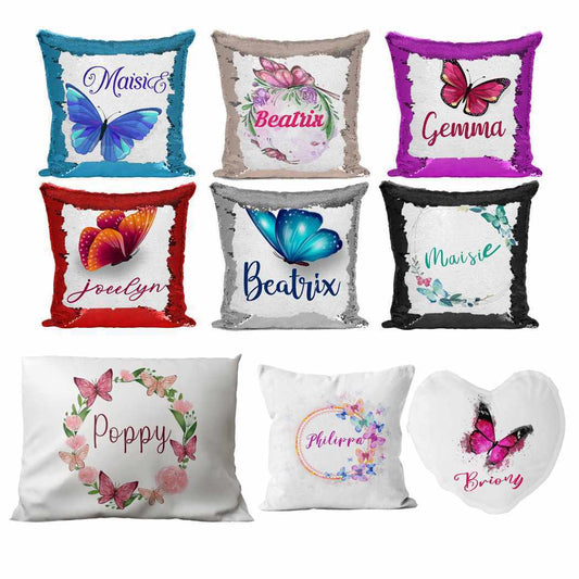 Personalised Cushion Butterfly Sequin Cushion Pillow Printed Birthday Gift 57