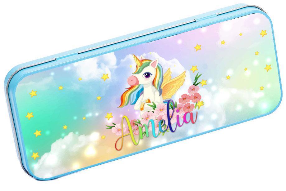Personalised Any Name Unicorn Pencil Case Tin Children School Kids Stationary 23