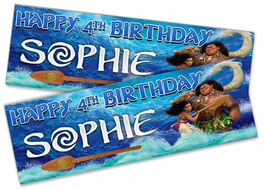 x2 Personalised Birthday Banner Moana Children Kids Party Decoration Poster 13
