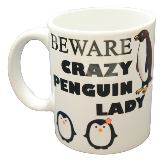Beware Crazy Penguin Lady Novelty Gift Mug Present Tea Coffee Office Ceramic Mug