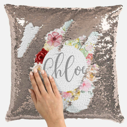 Personalised Floral Any Name Magic Reveal Gold Sequin Cushion Cover Gift 10
