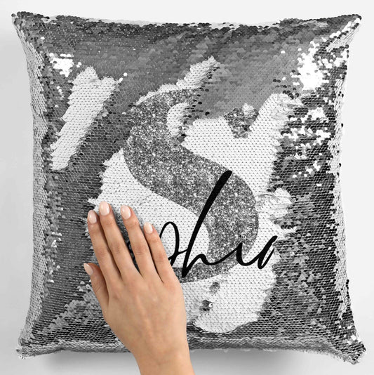 Personalised Glitter Any Name Magic Reveal Silver Sequin Cushion Cover Gift 3