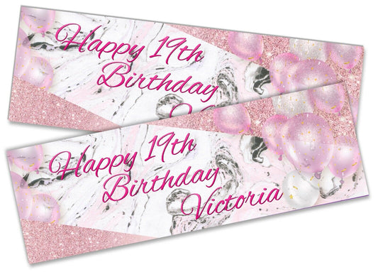 x2 Personalised Birthday Banner Marble Children Kids Party Decoration 59