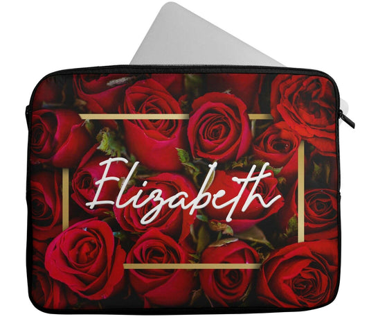 Personalised Any Name Rose Design Laptop Case Sleeve Tablet Bag Chromebook Gift