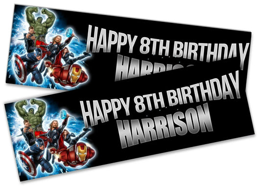 x2 Personalised Birthday Banner Avengers Children Kids Party Decoration Poster 7