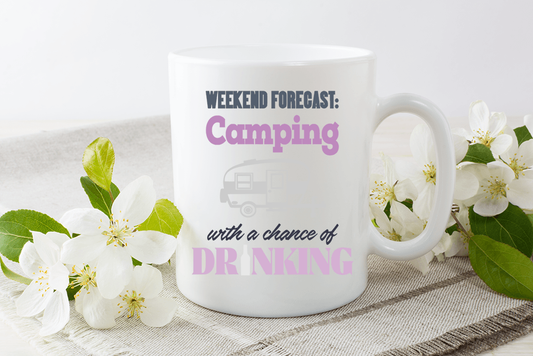 Camping With A Chance Of Drinking Novelty Cup Ceramic Mug Funny Gift Tea Coffee