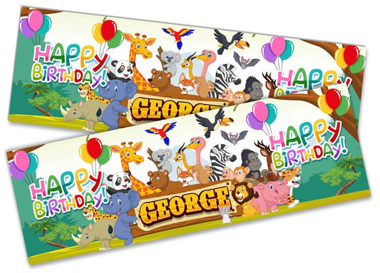 x2 Personalised Birthday Banner Jungle Children Kids Party Decoration Poster 6