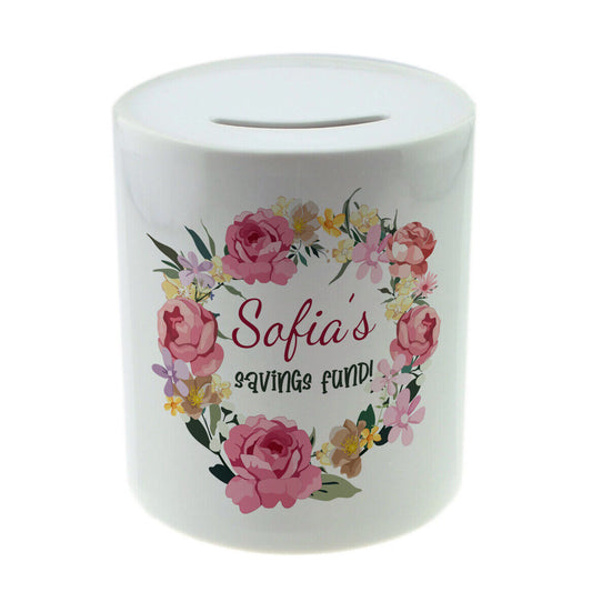 Personalised Any Name Floral Savings Children Funny Money Box Printed Gift 3