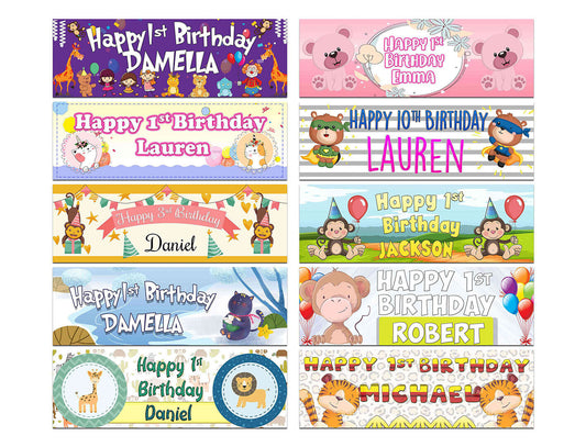 Personalised Birthday Banners Animal Design Children Kids Party Decoration 23