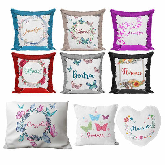 Personalised Cushion Butterfly Sequin Cushion Pillow Printed Birthday Gift 58