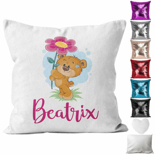 Personalised Cushion Teddy Bear Sequin Cushion Pillow Printed Birthday Gift 56