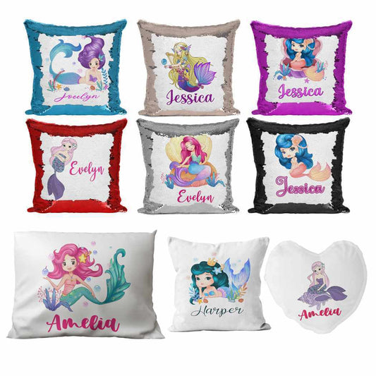 Personalised Cushion Mermaid Sequin Cushion Pillow Printed Birthday Gift 48