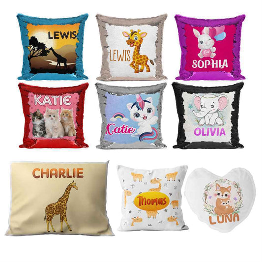 Personalised Cushion Animal Sequin Cushion Pillow Printed Birthday Gift 33